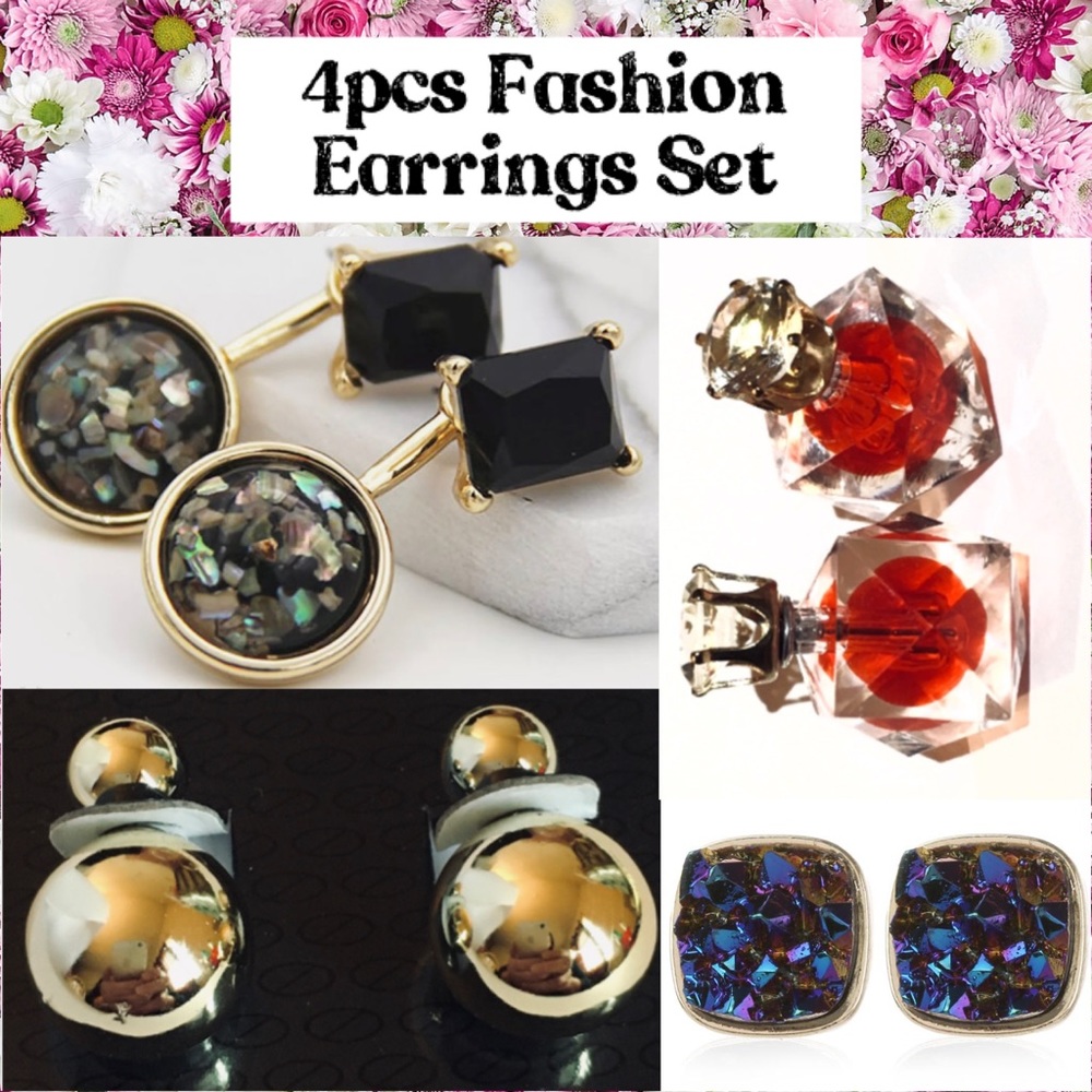 4x Hot Fashion Earrings Fire Opal Druzy Front Back